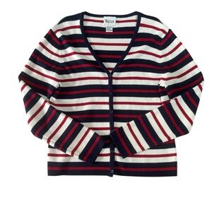 Maren Navy Red Stripe Button-Front Cardigan Sweater Size L Preppy Classic